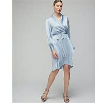 Women's Petite Long Sleeve Satin Wrap Mini Dress In Light Blue Size 8 | White House Black Market