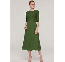 STACEES Tea-Length Chiffon Mother Of The Bride Dress STACEES Mother Of The Bride Dress With Lace Jacket - Moss