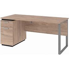Bestar Rustic Brown & Graphite Aquarius 66" Desk With Single Pedestal, Rustic Brown/Graphite (114400-000009)