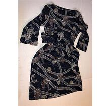 H & M WOMENS SIZE 6 Navy BLUE PAISLEY SHIFT DRESS BELTED NWD