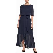 Jessica Howard Dresses | Jessica Howard Navy Chiffon Popover Maxi Evening Dress Gown Petites Size 10P | Color: Blue | Size: 10P