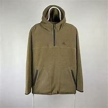 Adidas Fleeced Zip Hoodie Sherpa Outdoor Size Medium In Khaki, Men's