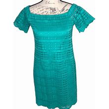 Trina Turk Dresses | Trina Turk Emerald Green Short Sleeve Lace Shift Dress Size Xs New | Color: Blue/Green | Size: Xs