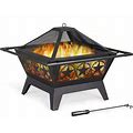 Yaheetech 32in Outdoor Fire Pit Metal Square Firepit Wood Burning Backyard Patio Garden Beaches Camping Picnic Bonfire Stove With Spark Screen, Log
