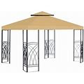 10'X 10' Replacement Canopy Top Cover For Dual Tier Gazebo, Canopy Cover Beige