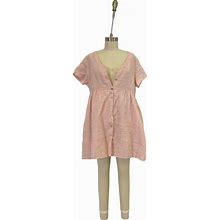 Petal Pink Solid Linen Dress Minimalist Button Up Baby Doll Mini Dress M