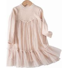 Youmylove Dresses For Girls Kids Toddler Baby Girls Knit Autumn Winter Solid Tulle Long Sleeve Princess Dress Clothes