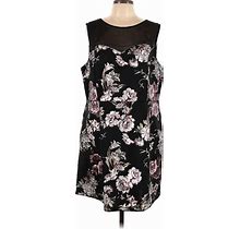 Maurices Casual Dress - Shift Boatneck Sleeveless: Black Floral Dresses - Women's Size 16