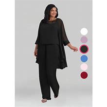 Azazie Plus Size Jumpsuit/Pantsuit Scoop Floor-Length Chiffon Mother Of The Bride Dresses, Black , Size A20-Azazie Maura Jumpsuit