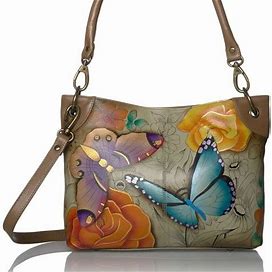 Anuschka Bags | Anuschka Anna Butterfly Floral Paradise Hand Painted Leather Crossbody Bag | Color: Orange/Tan | Size: Os