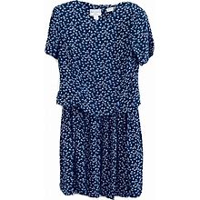 Karin Stevens Dresses | Karin Stevens Petites 90S Vintage Navy Blue Blouson Short Sleeve Dress Size 14 | Color: Blue/White | Size: 14