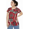 African Red Floral Women's Short Sleeve Shirt | Red Flowers Shirt | Graphic Crew Neck | Artsy Floral Summer Shirt | Floral Clothing