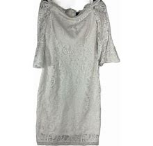 Adrianna Papell 3/4 Sleeve Ivory Lace Scalloped Sheath Dress Womens 4