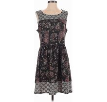 Xhilaration Casual Dress - A-Line Square Sleeveless: Black Damask Dresses - Women's Size Large