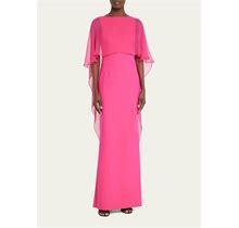Rickie Freeman For Teri Jon Cape-Sleeve Crepe Column Gown, Fuschia, Women's, 12, Evening Formal Gala Gowns Mother Of The Bride Groom Column Gowns