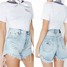One Teaspoon Shorts | One Teaspoon Blue Hart Outlaws Denim Shorts Women's Size 25 Distressed Nwt | Color: Blue | Size: 25