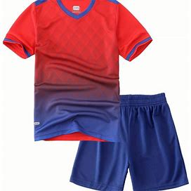 Boys Girls Football, Soccer Jersey Short Sleeve V-Neck Top & Shorts Sports Suit For Training Competition Football Team Clothes,Red,Must-Have,Temu