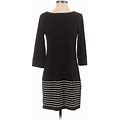 White House Black Market Casual Dress Boatneck 3/4 Sleeve: Black Stripes Dresses - Women's Size Small