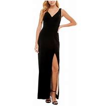 City Studio Womens Black Zippered Lined Strappy Back Thigh High Slit Sleeveless V Neck Full-Length Prom Gown Dress Juniors 7