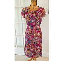 SUNDANCE Womens P2 100% Silk Floral Smocked Multicolor Short Sleeve Dress