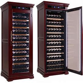 Prestige Rochester Wine Fridge | LED Temperature/Humidity Control | Electric | Dark Cherry Wood Cabinet | High Capacity