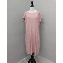 T By Talbots Pink White Striped Midi T Shirt Dress Soft Knit Pockets
