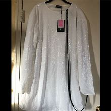 White Sequins Dress In A Size 8 | Color: White | Size: 8