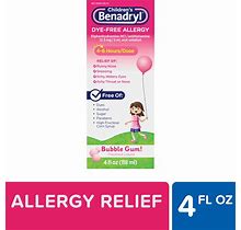 Children's Benadryl Dye-Free Allergy Liquid, Bubble Gum, 4 Fl. Oz, Size: 4 Oz, Other