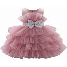 Fattazi Kids Girls Puff Sleeve Mesh Tutu Princess Dress Prom Party Dress Bow Tulle Mini Dress