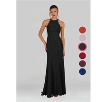 Azazie Trumpet/Mermaid Halter Sweep Train Stretch Crepe Mother Of The Bride Dresses, Black , Size A6-Azazie Tyra