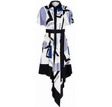 Halston Women's Hadley Crepe-De-Chine Geometric Belted Midi-Dress - Geometric Print - Size 12