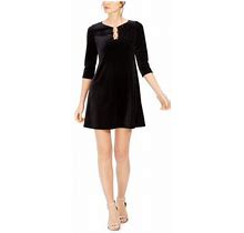 Msk Womens Black Embellished 3/4 Sleeve Keyhole Short Wear To Work Fit + Flare Dress Plus 2X