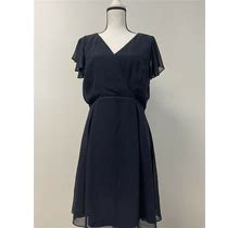 Pause Cafe A Line Dress Womens 14 Short Sleeve Swing Ruffle Blue Lace FR:44 N47