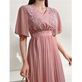 Women's Embroidery Pleated Dress,M