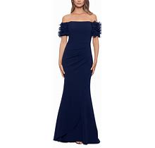 Xscape Petite Off-The-Shoulder Ruffled-Sleeve Gown - Navy