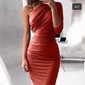 Chicme Dresses | One Shoulder Scrunch Self Belted Bodycon Dress | Color: Orange | Size: S