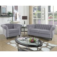 RARZOE 2 Pieces Living Room Furniture - Grey Chesterfield Style Sofa Set With Nailhead Trim Scroll Arms, Includes 1 Accent Club Chair And 1 Loveseat