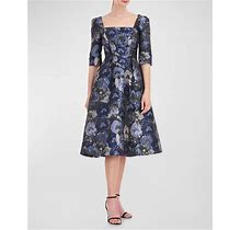 Kay Unger New York Piper Pleated Floral Jacquard Midi Dress, Cornflower, Women's, 14, Cocktail & Party Wedding Guest Dresses Midi Dresses