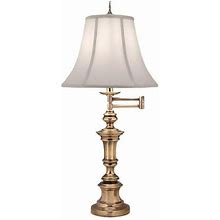 Stiffel Swtl-A623-A781-Bb 31 in. Burnished Brass Swing Arm Table Lamp With Pearl Supreme Satin Shade