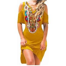 Honhuzh Women Summer Dresses 2022, Casual Dresses Short Sleeve Dew Shoulder Floral A-Line Dresses