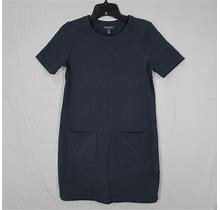 BANANA REPUBLIC Navy STRETCH COTTON KNIT Front Pockets T-SHIRT DRESS S-Petite