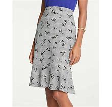 ANN TAYLOR Plaid Floral Flounce Hem Pencil Skirt Black Gray Multi Size 10 Tall