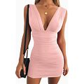 GOBLES Women's Sexy Bodycon Sleeveless Ruched Party Mini Cocktail Dress