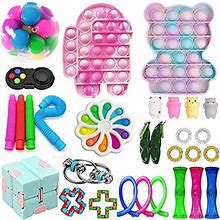 Fidget Toys Pack Cheap 30 Pack Fidget Toy Set Cheap With Dimple Digit, Sensory Fidget Toys Pack For Kids Adults, Fidget Box With Push Pop Bubble Stress Reliever Anxiety Relief Sensory Toy (30Pack B)