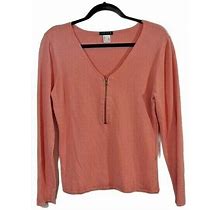 Venus 1/4 Zip Sweater Women Size L V Neck Long Sleeve Peach/Orange