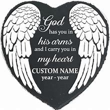 Personalized Memorial Stone, Heart Memorial Garden Slate Stones For Loss Of Loved One, Angel Wings Remembrance Stepping Stone, In Loving Memory God H