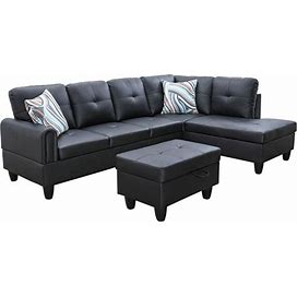 Star Home Living (Black) 3PC Faux Leather Sectional W/Ottoman, Sectional Sofas, By Lifestyle Furniture