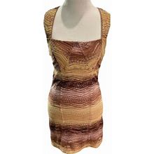 Free People Dresses | Free People Womens Sheath Dress Beige Mini Ombre Lined Square Neck Sleeveless Xs | Color: Cream/Red | Size: Xs