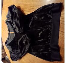 Bebe Dresses | Bebe Black Silk & Velvet Dress With Puffy Sleeves And Pockets Size L | Color: Black | Size: L