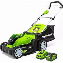 Greenworks 17 in. 40V Cordless Electric MO40B411 G-MAX 2-In-1 Push Lawn Mower, 4Ah Battery And Charger Included